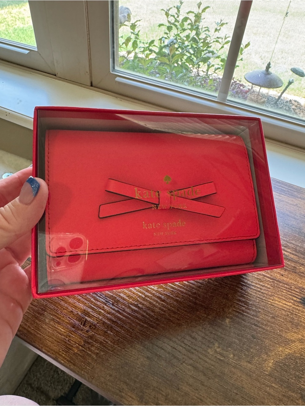 Kate Spade Bow Flap Bifold Wallet Red NWOT In Box